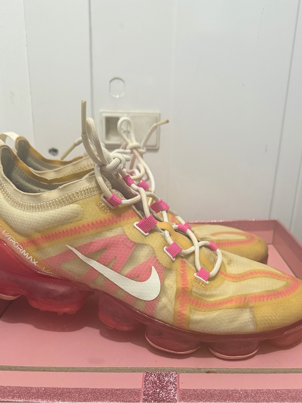 Nike Women's Yellow and Pink VaporMax Knit Sneakers